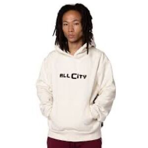 All City Cream Color Pullover Thick Fleece Lined Hoodie Womens Sz S